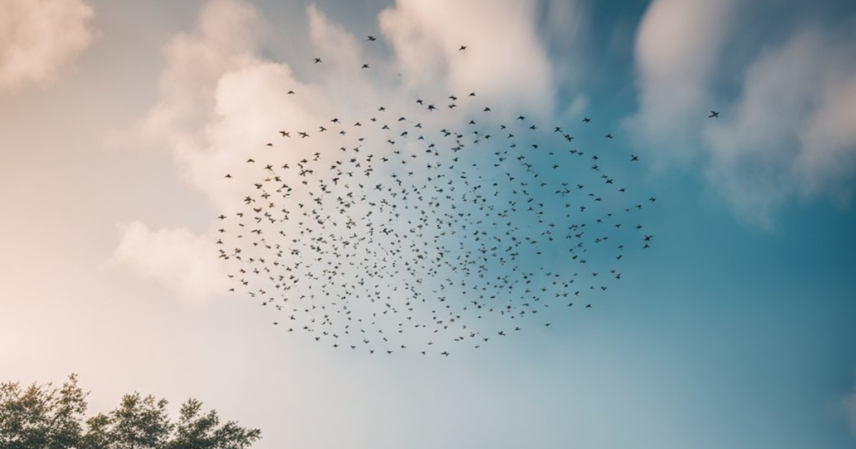 swarm of birds flying in circles